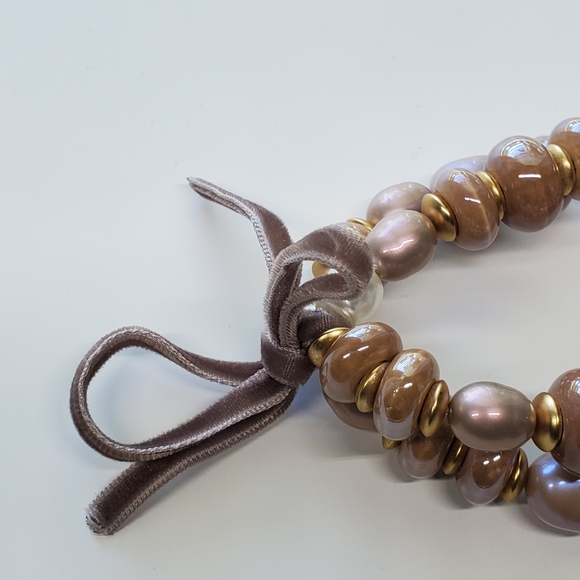 Chico's Taupe Cappuccino Two-Strand Faux Pearl Necklace and Stretch Bracelet Set - Picture 7 of 15